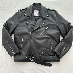 Leather Motorcycle Men’s Moto Jacket Biker Sz S Unisex see measurements
